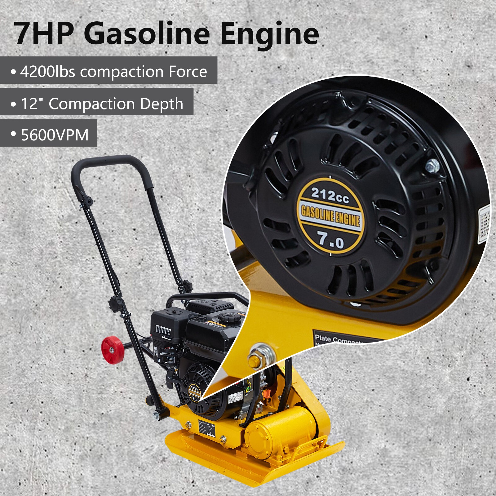 7.0HP Walk-Behind Vibratory Plate Compactor soil Dirt Rammer 212cc Gas ...