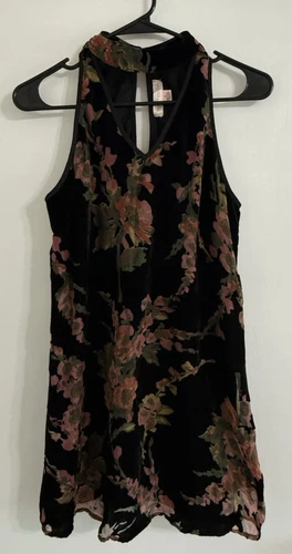 Velvet Burnout Mini Dress XS Floral Romantic Goth Fairy Grunge Choker Keyhole