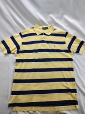 Ralph Lauren Polo Shirt Men's Size Large Short Sleeve Collared Striped Yellow