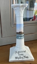 Antique Crested Ware China St Mary?s Lighthouse Whitley Bay Souvenir Candlestick