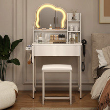 LED Lighted Dressing Table Set Vanity Desk with Side Storage Hair Dryer Rack