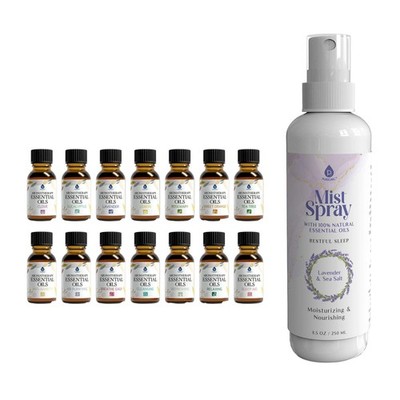 Pursonic Lavender & Sea Salt Mist Spray + 14-Pack Essential Oil Gift Set for Aro