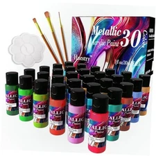 Metallic Acrylic Paint Set of Premium 30 Colors, Professional Grade Metallic 