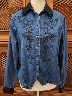 Size M SUN RIVER Blue Jean Embroidered Long Sleeve Button Up Western Top Women's