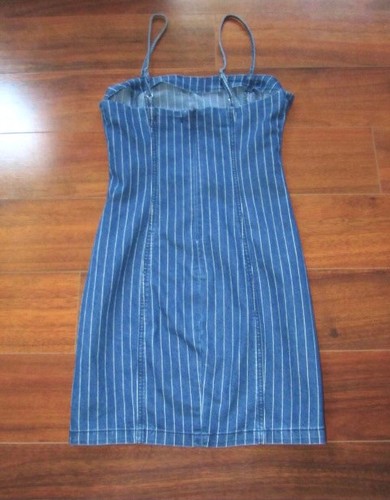 FOREVER 21 ~ Size M ~ Blue Pinstripe Stretch Cotton Light Denim Jumper Dress c33 - Picture 3 of 5