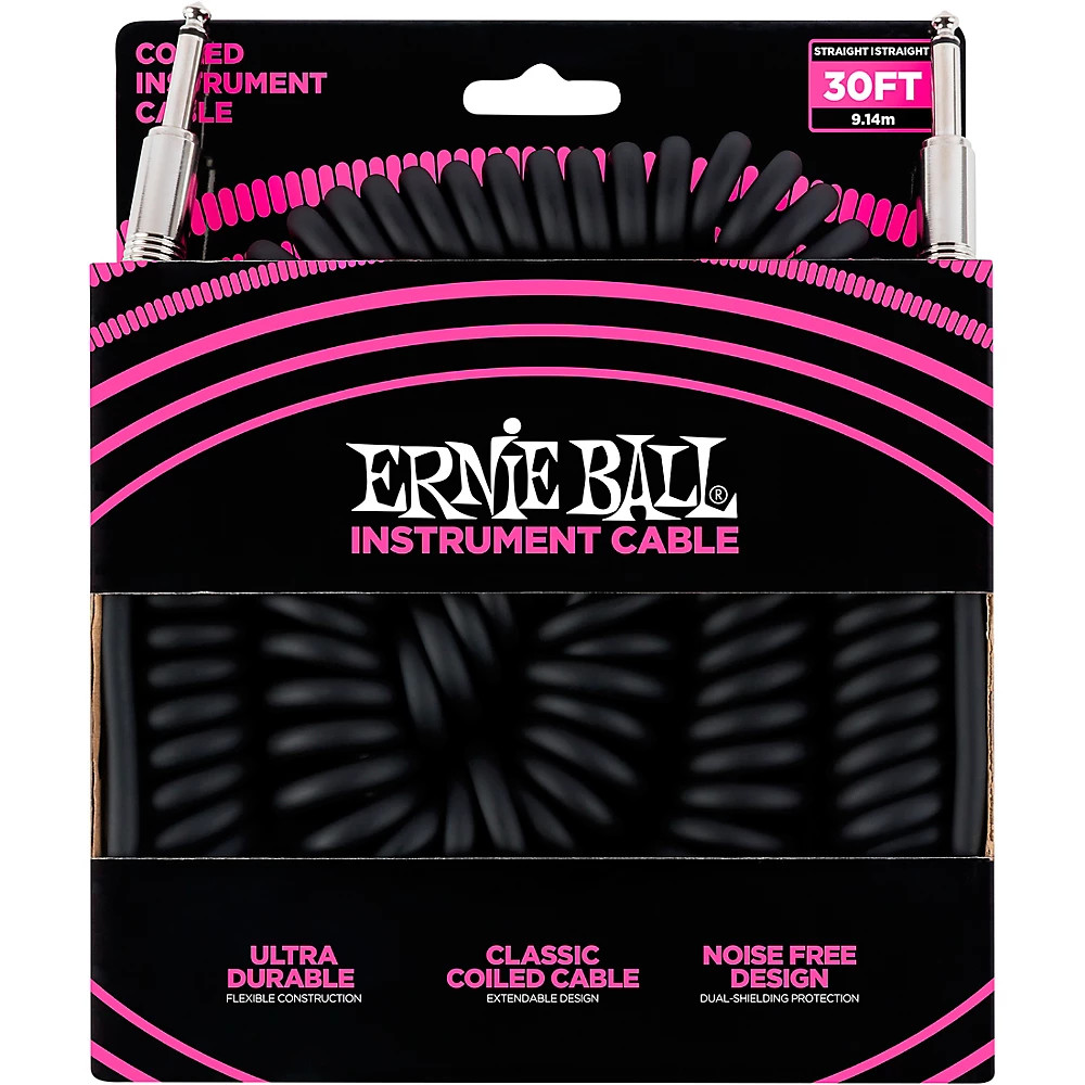 Инструментальный кабель Ernie Ball спиральный прямой черный 30 футов 9090₽