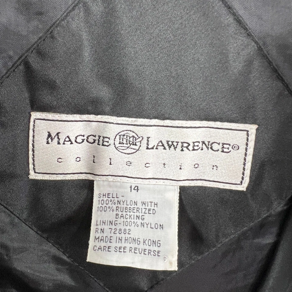 Vtg.80s Maggie Lawrence Black Nylon Trench Coat Rubberized Raincoat Belted Long - Image 3 of 4