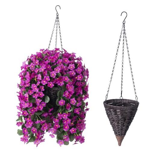 Faux Silk Hanging Flower Basket for Outdoor Fuchsia Decor