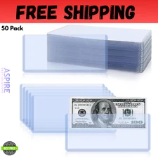 50 Pack Hard Plastic Money Bill Holder Top-Loaded Currency Sleeves Display
