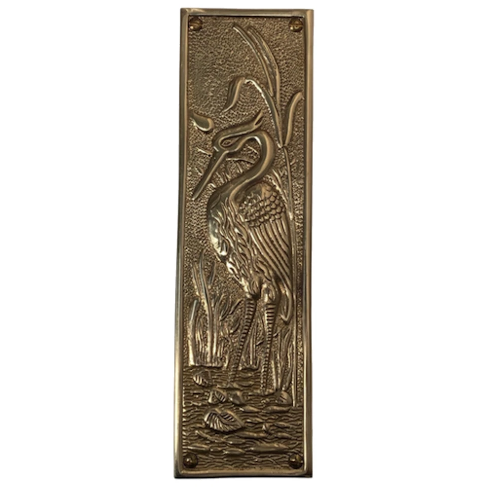 Blue Heron Motif Push Plate in Solid Brass - The Marshland - Image 2 of 4