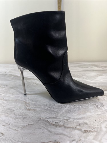 LILIANA Sz 11 Women's Black Faux Leather Slip-On Stiletto Ankle Boots Heels - Picture 2 of 11