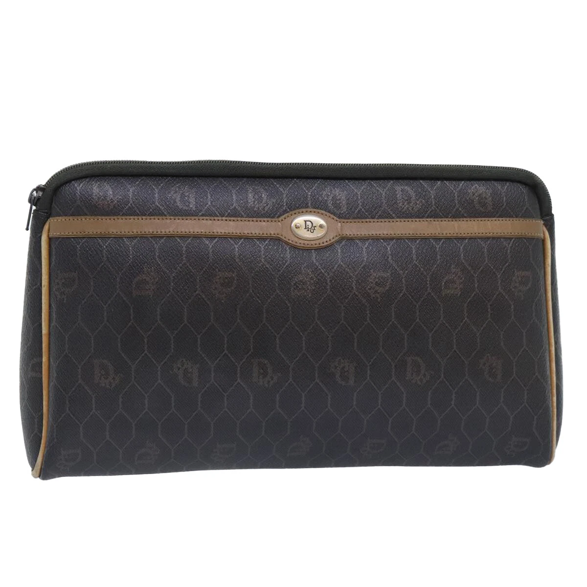 Christian Dior sac pochette toile nid d'abeille PVC cuir noir or authentique ti2065