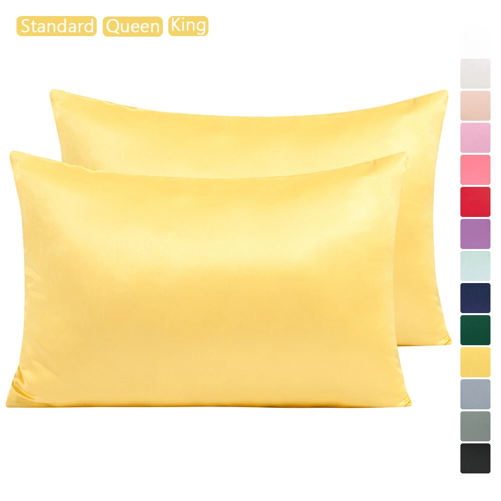 Zipper Pillowcase Bed Pillow Cover 100 Satin Fabric Standard