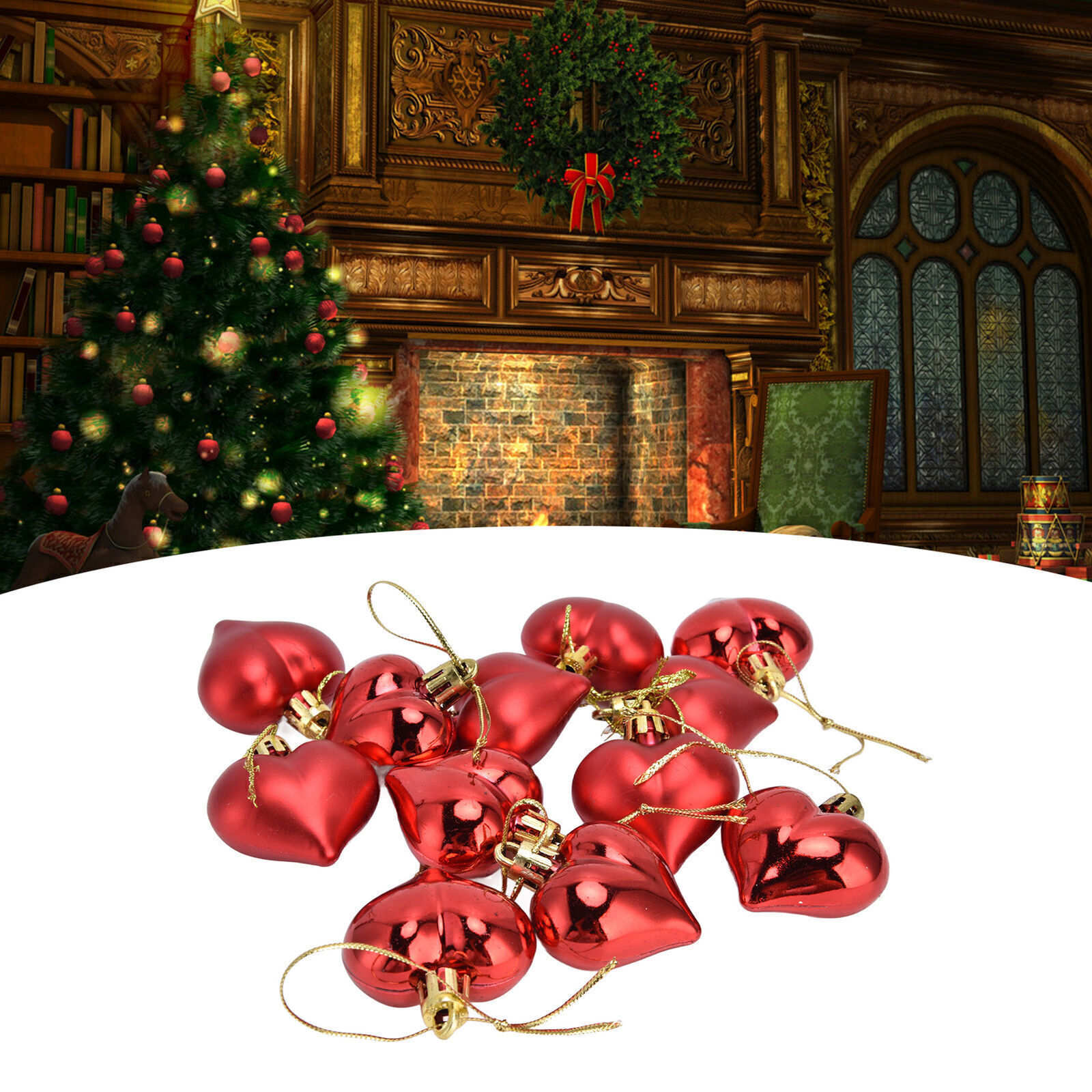 12pcs Christmas Ornament Heart Shape PVC Christmas Tree Hanging Decorations