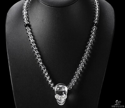 Quartz Rock Crystal Carved Crystal Skull Pendant with Quartz Rock Crystal &