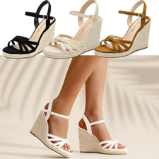 Women Casual Wedge Sandals Ankle Strap Open Toe Platform Espadrille Sandals