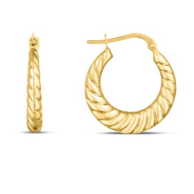 Abgestufte gedrehte Zopf Seil Runde Creolen Echt 14K Gelbgold
