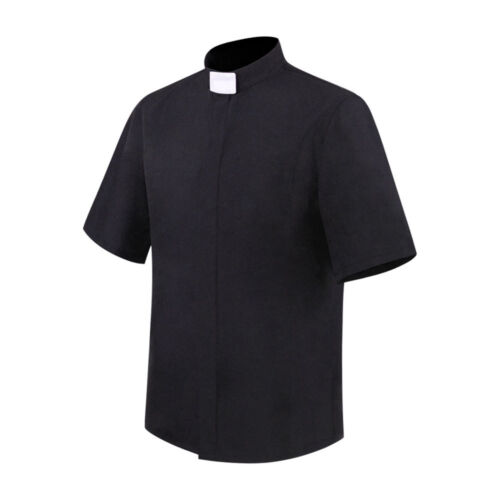 Para hombre Camisa del Clero Mangas Cortas Sacerdote Pastor Ministro Prendas para el torso Disfraz con Botones - Imagen 5 de 18