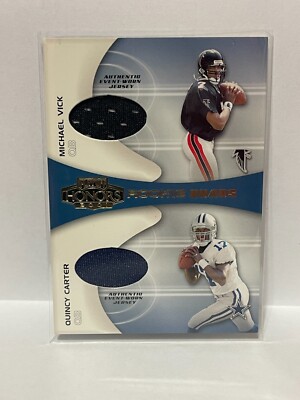 2001 Playoff Honors Rookie Quad Jerseys #RQ1 Vick + Carter + Weinke + McMahon