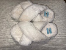Toms Women's Susie Eva Faux Fur Slip On Slippers Slides Ivory Size 6
