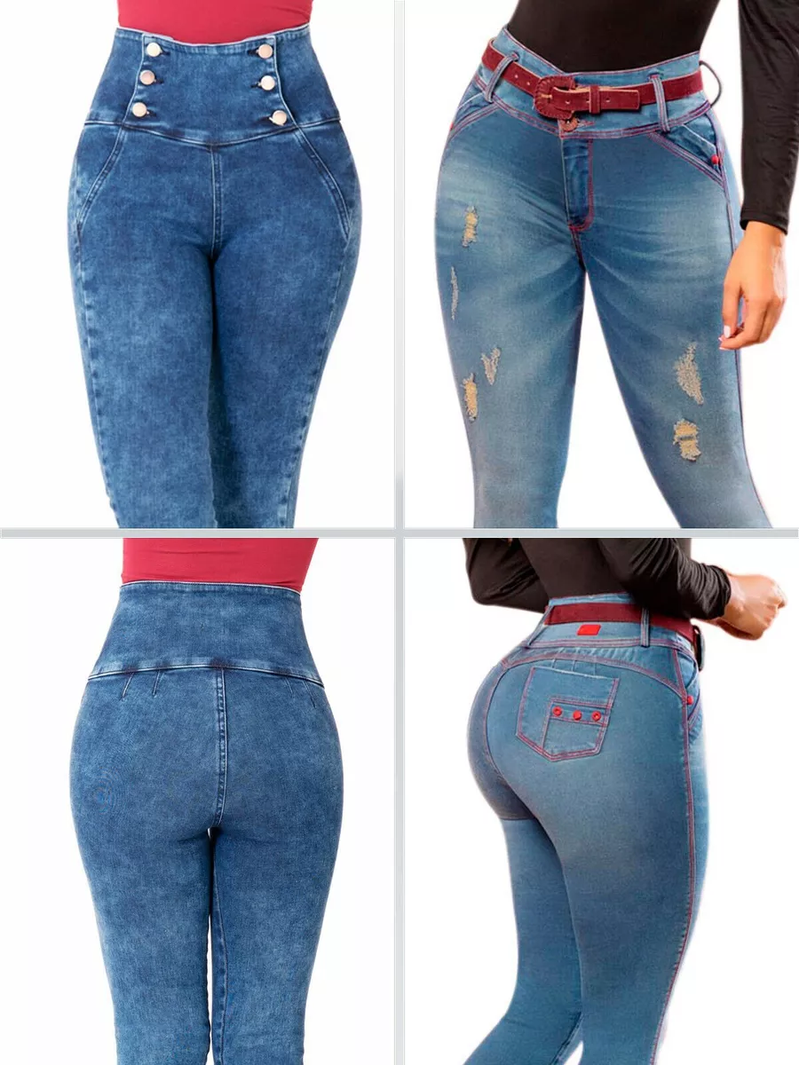 Colombian Capri Jeans Levanta Cola Pantalones de Mujer Cintura