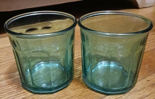 Set 2 Luminarc Arcoroc Glass 500 Tumblers Aqua Teal Green 10 Panels France 3.5"