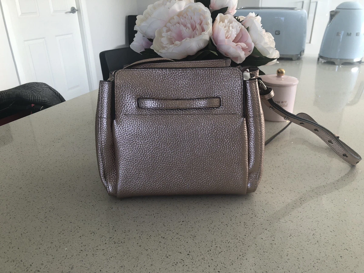 Oroton Avalon Bucket Bag Rose Gold Leather