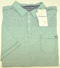 Tommy Bahama Short Sleeve Polo Shirt Sand Harbor Stripe Azul Mar Green 89
