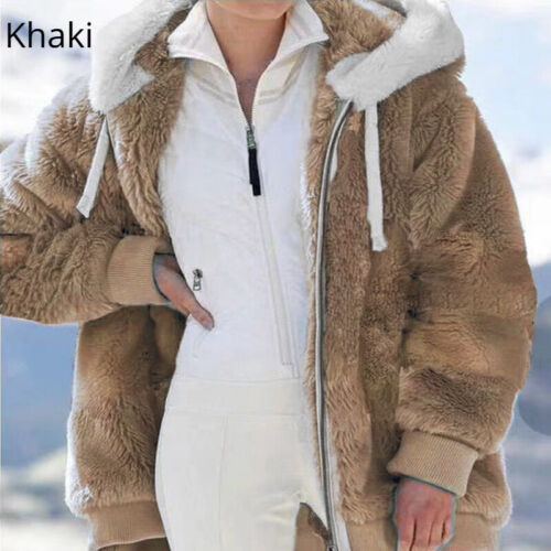 Ladies Fleece Hoodie Coat Jacket Overcoat Outdoor Winter Warm Thermal S-5XL Chic - Picture 14 of 22