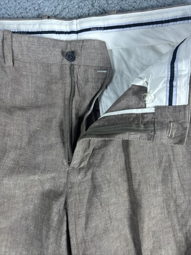 Perry Ellis Linen Blend Chino Pants Men's Size 32x30 Relax Fit Brown Flat Front - Picture 6 of 11