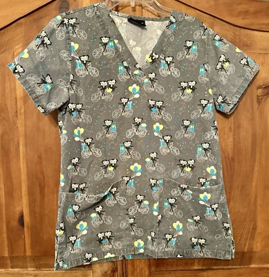 Ecko Unltd Women's Scrub Top X-Small Monkeys With Balloons & Bikes