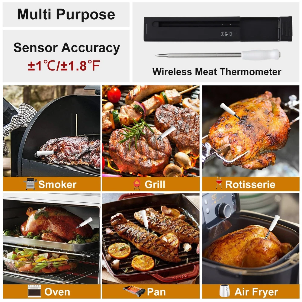 Wireless Meat Thermometer for Grill, 500Ft Remote Range BlueBooth Meat Thermo... Wireless Meat Thermometer for Grill, 500Ft Remote Range BlueBooth Meat Thermo...