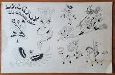 VINTAGE Traditional 1984 Crazy Ace Daniels Tattoo Flash Sheet Shop Used, Biker 2