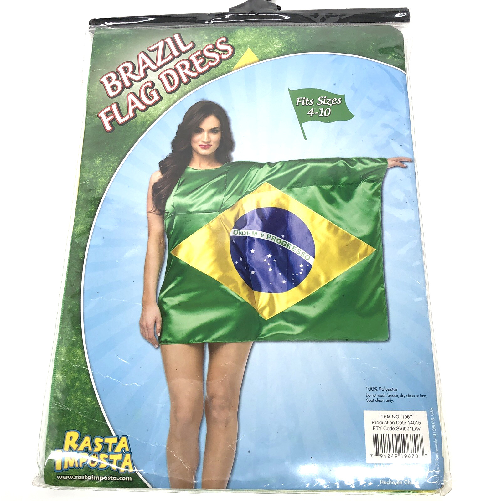Brasil Bandera Brasileña Halloween Disfraz Vestido Talla 4-10 Fiesta Fútbol Mujer