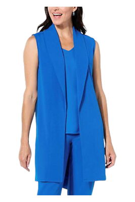 IMAN Global Chic Crepe Knit Duster Vest Blue