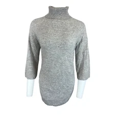 Soft by NAADAM 100% Cashmere Waffle Stitch Turtleneck Sweater Top Cement 1X Size