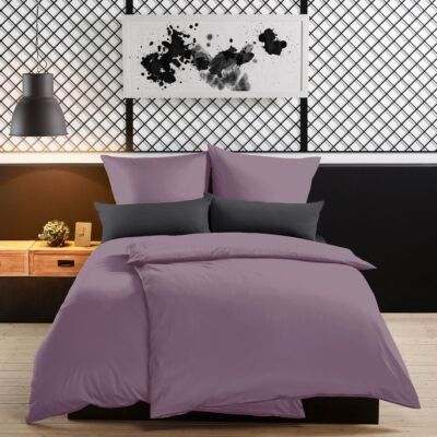 Lorena Uni Mako Satin Bettwäsche Kissenbezüge Spannbettlaken 7190-72 malve