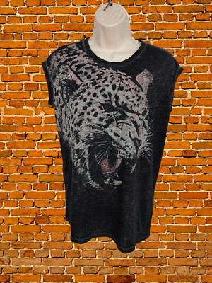 ALLSAINTS XSMALL SCHWARZES T-SHIRT TEE SABRE BROOKE LEOPARD KASTIG FREIZEIT DAMEN XS