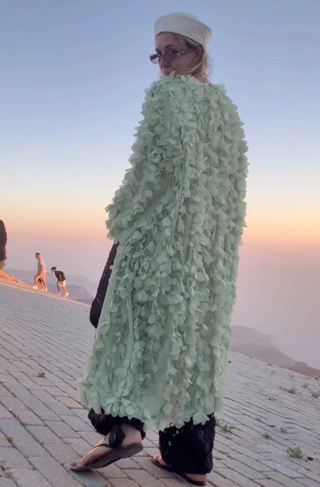 ZARA Mint Green Textured Floral Fabric Petal Coat Size M Bloggers Fave 3920/282 - Image 2 of 4