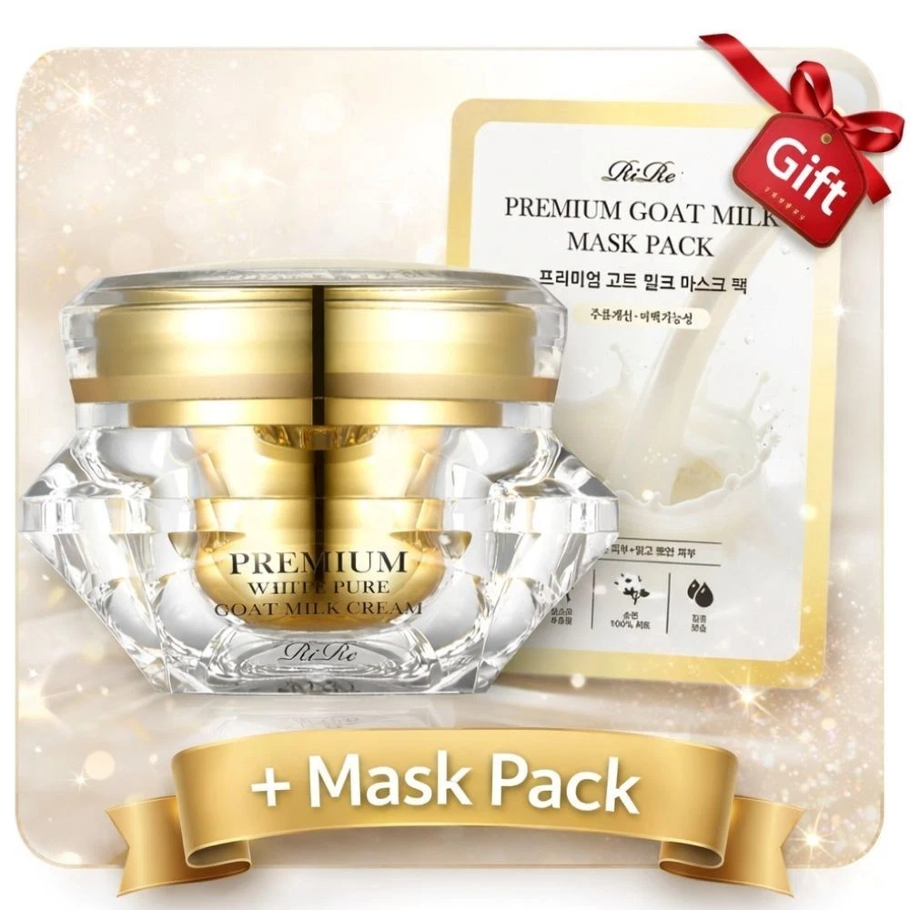 RiRe Premium White Pure Goat Milk Cream 50ml+Free Goat Milk Mask Pack 1P