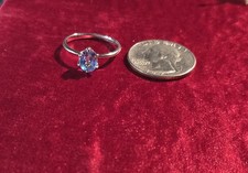 Natural 1 Carat Oval Aquamarine Solid .925 Sterling Silver Six Prong Ring