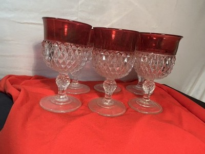 Indiana Diamond Point Ruby Flash Set of 6 Wine Glasses