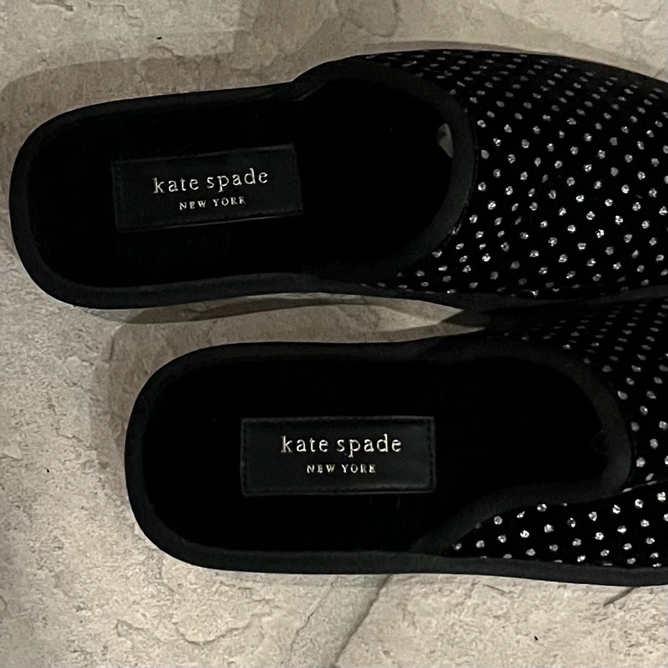 Zapatillas de casa Kate Spade New York de terciopelo negro a lunares para mujer - TALLA 9B Foto 2 de 4