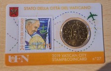 2019 Vaticano Francobollo da 1,15€ e moneta da 50 Cent.€ Numero 27