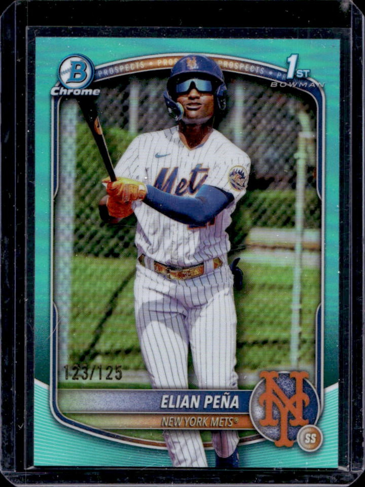 2025 Bowman Chrome Elian Pena Aqua Refractor 1st Prospect #123/125 Mets