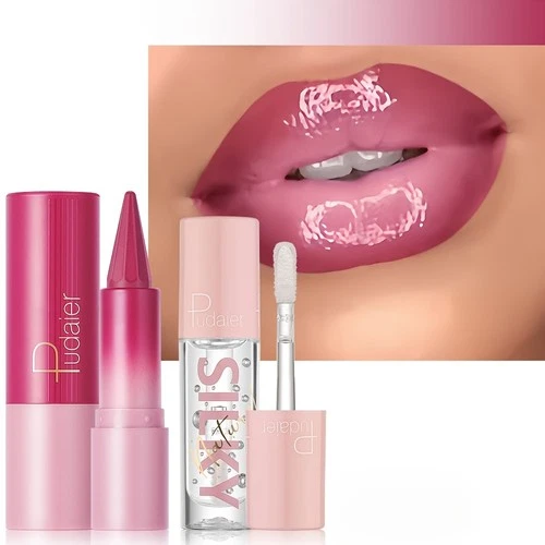 2PCS/Set Silky Smooth Lipstick & Lip Oil Combo Set Nourishing Lip Liner Makeup