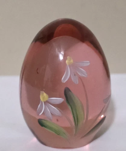 Fenton Egg Small Pink Reddish Hand Painted Flowers Daisies Signed 2.5" Tall