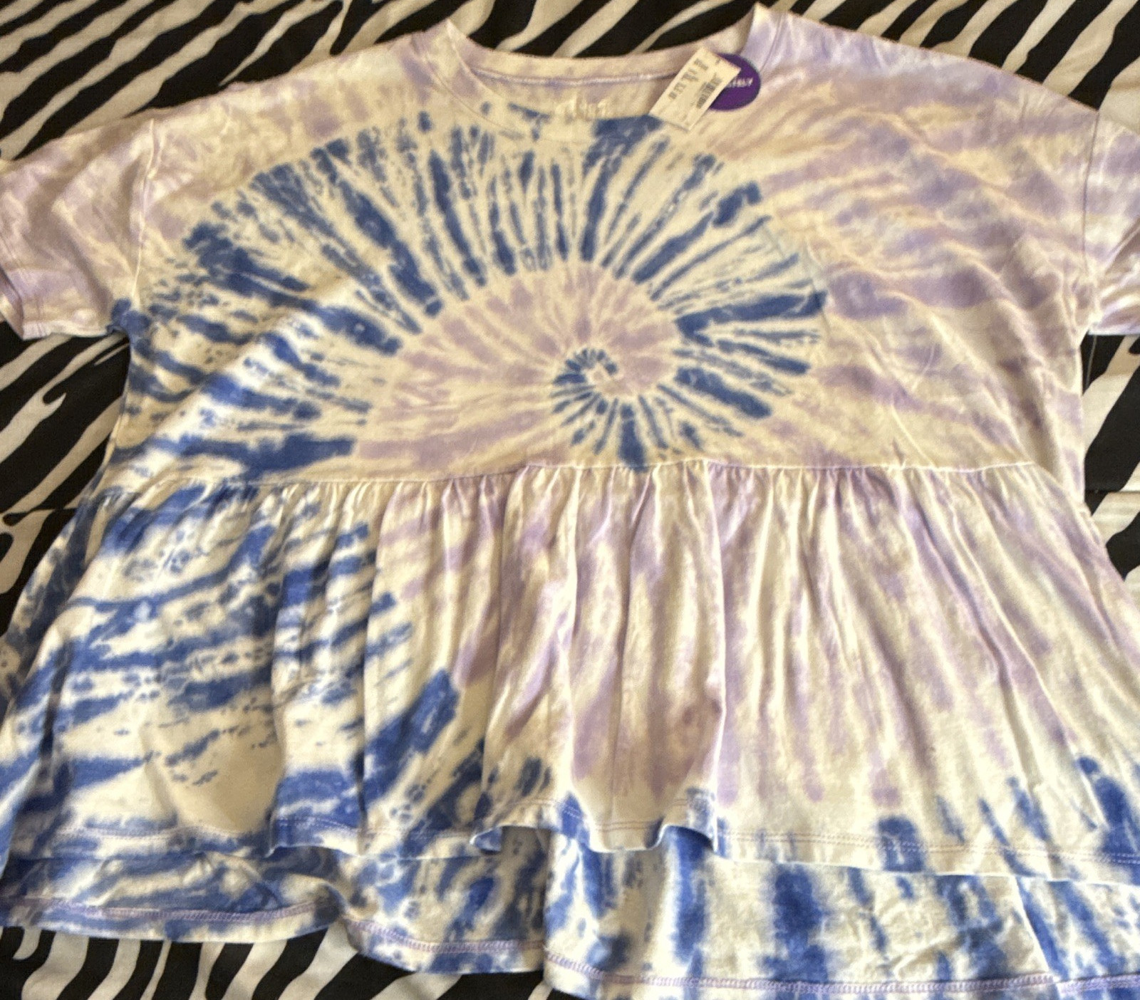 Sugar & Jade Girls Tie-Dye Peplum T-Shirt XXL 20/22 Purple Blue White