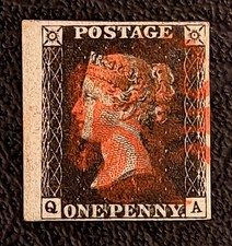 GB QV SG2 PENNY BLACK PLATE 6 BLEUT VF FOUR LARGE MARGINS CRISP RED MX CAT. £775