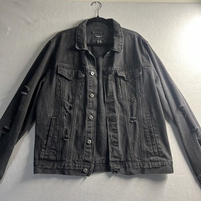 Forever 21 Black Denim Distressed Men s Jacket Adult XL